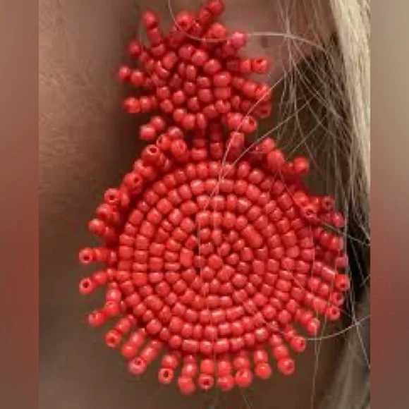 Wildflower Red Beaded Boho Earrings NWT - Picture 1 of 5